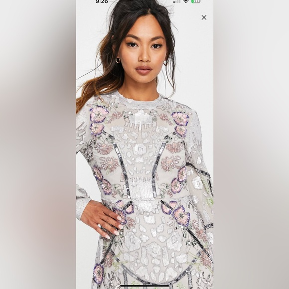 ASOS Edition floral sequin dove grey dress - Picture 4 of 9